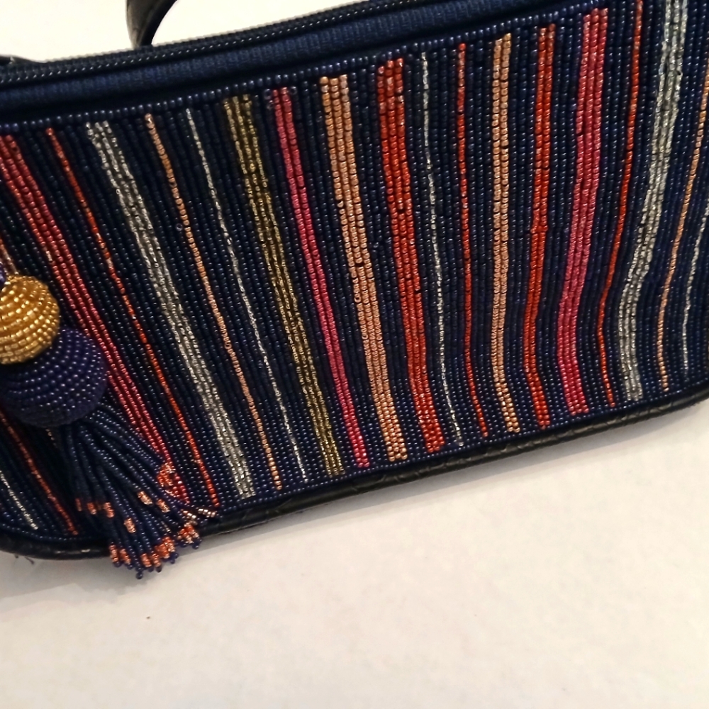 ROLLER Rabbit Navy Stipe Beaded Handbag - Picture 3 of 7